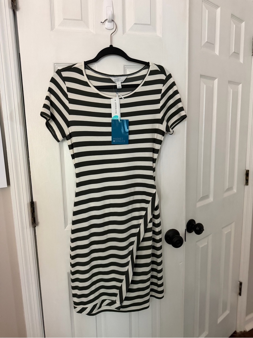Market & Spruce Green and White Striped Women's Wrap Dress
